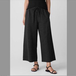 EILEEN FISHER Cotton Blend Stripe Stitch Wide-Leg Pant, Black, S